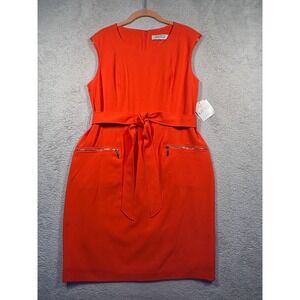 Kasper Valencia Orange Petite Dress 14P‎ Sleeveless Sheath Career Belted NWT